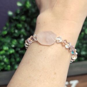 Rose Quartz & Crystal Toggle Bracelet